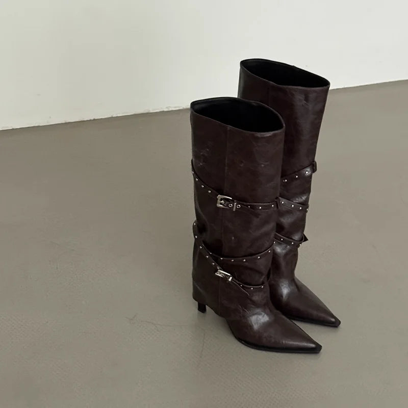 Designer Pointed Toe Women Knee High Boots New High Heels Shoes 2025 Winter Fashion Pumps Goth Casual Woman Chelsea Long Botas