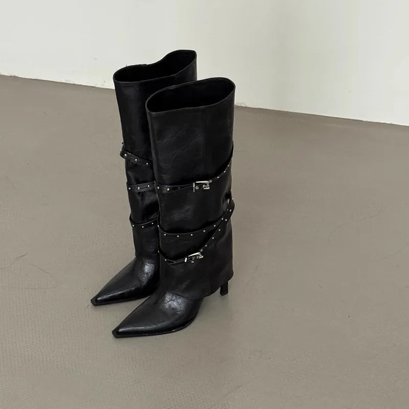 Designer Pointed Toe Women Knee High Boots New High Heels Shoes 2025 Winter Fashion Pumps Goth Casual Woman Chelsea Long Botas