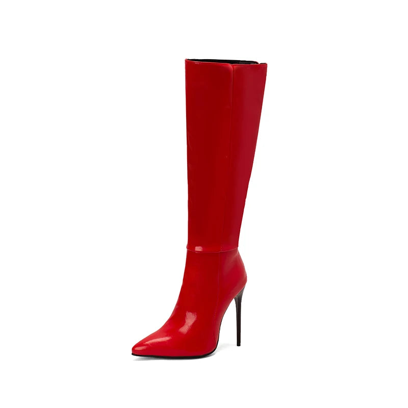 Women Knee High Boot Sexy Pointed Tip High Heeled Boots for Woman Luxury Patent Leather Stretch Boots Designer Shoes Botas Mujer